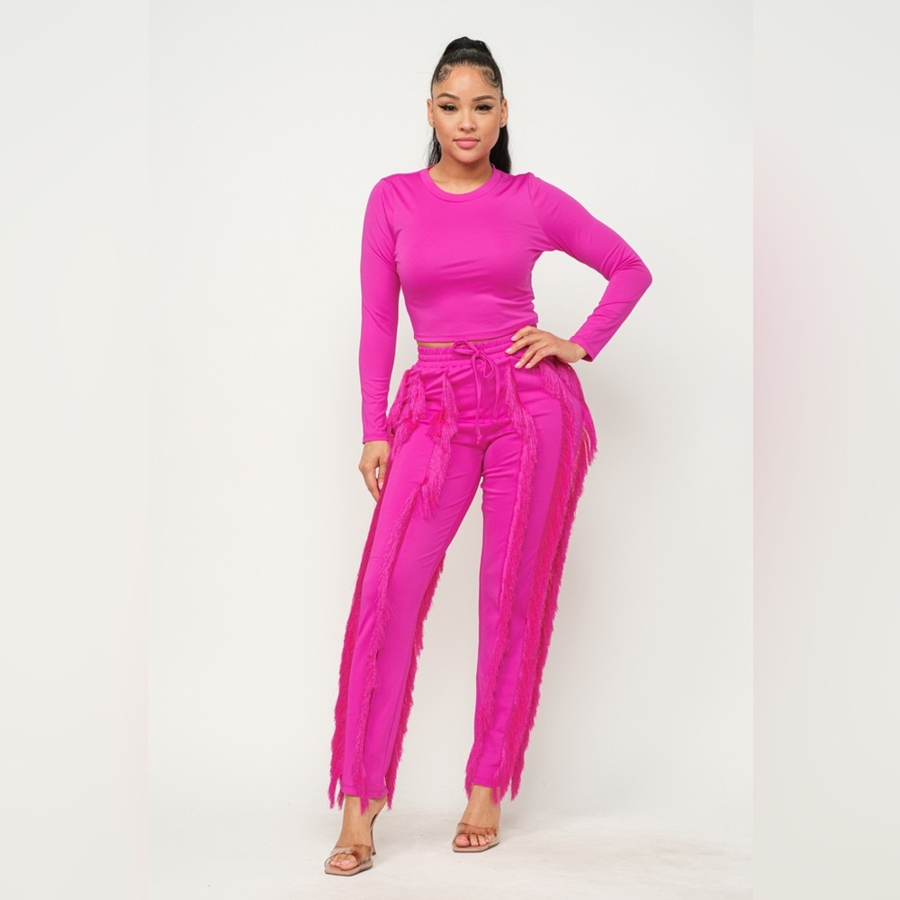 Pretty In Pink Fringe Pant Set